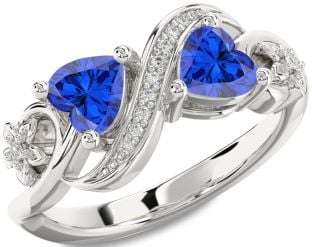 Diamond Emerald Platinum Infinity Two Heart Birthstone Ring