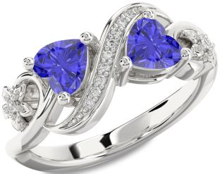 Diamond Emerald Platinum Infinity Two Heart Birthstone Ring