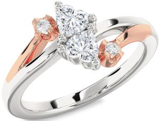 Diamond Silver & 10K Rose Gold Two Heart Ring