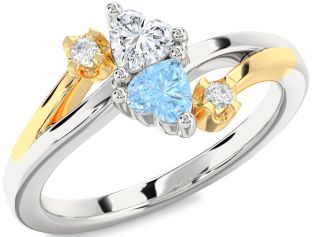 Diamond White Yellow Gold Two Heart Promise Ring