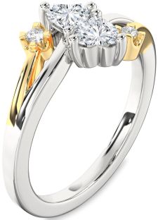 Diamond Silver & 10K gold Two Heart Ring