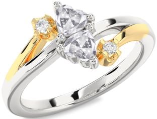 Salt & Pepper Diamond Gold Silver Two Heart Ring