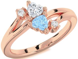 Diamond Rose Gold Silver Two Heart Promise Ring