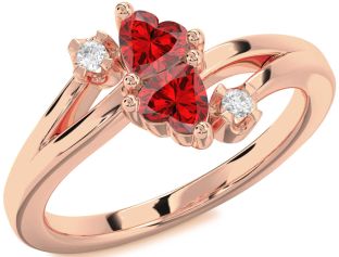 Diamond Emerald Rose Gold Two Heart Birthstone Ring