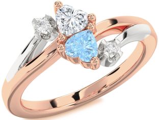 Diamond Rose Gold Silver Two Heart Promise Ring