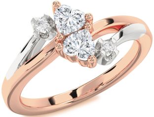 Diamond White Rose Gold Two Heart Ring