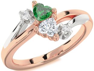 Diamond Rose Gold Silver Two Heart Promise Ring