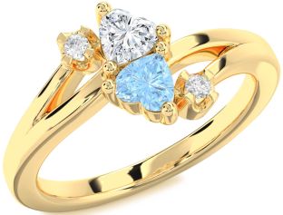 Diamond Gold Silver Two Heart Promise Ring