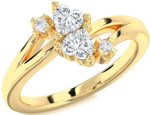Diamond Gold Two Heart Ring