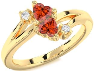Diamond Fire Opal Gold Silver Two Heart Ring