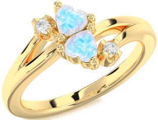 Diamond Moonstone Gold Silver Two Heart Ring