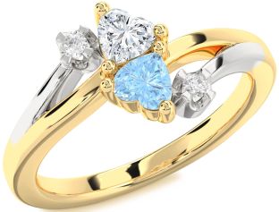 Diamond White Yellow Gold Two Heart Promise Ring