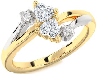 Diamond White Yellow Gold Two Heart Ring
