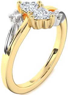 Diamond White Yellow Gold Two Heart Ring