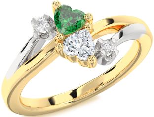 Diamond Gold Silver Two Heart Promise Ring