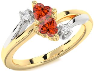 Diamond Fire Opal Gold Silver Two Heart Ring