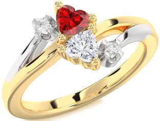 Diamond Emerald Platinum & Yellow Gold Two Heart Birthstone Ring
