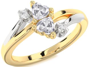 Salt & Pepper Diamond Gold Silver Two Heart Ring