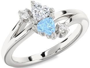 Diamond Silver Two Heart Promise Ring