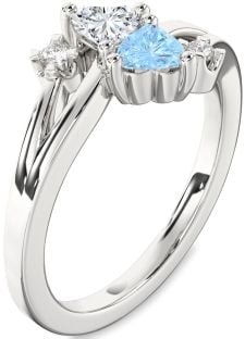 Diamond Silver Two Heart Promise Ring