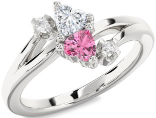 Diamond Silver Two Heart Promise Ring