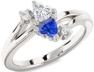 Diamond Silver Two Heart Promise Ring