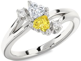Diamond Silver Two Heart Promise Ring