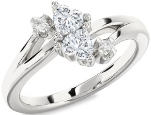 Diamond Silver Two Heart Ring