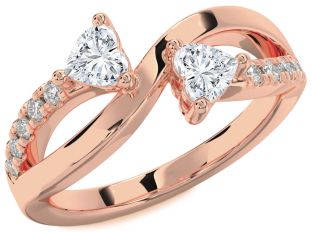 Diamond Rose Gold Two Heart Ring