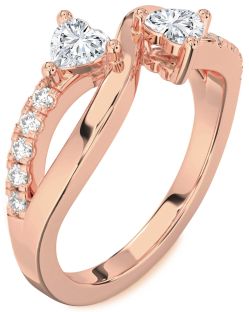 Diamond Rose Gold Two Heart Ring