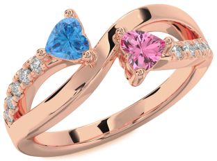 Diamond Rose Gold Silver Two Heart Promise Ring