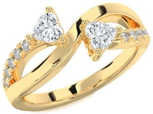 Diamond Gold Two Heart Ring