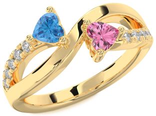 Diamond Gold Silver Two Heart Promise Ring