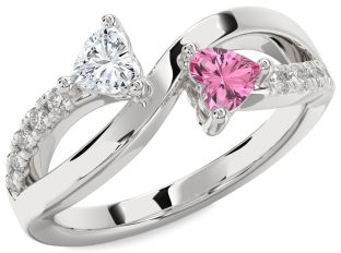 Diamond Silver Two Heart Promise Ring