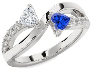 Diamond Silver Two Heart Promise Ring