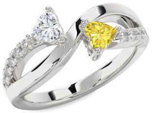 Diamond Silver Two Heart Promise Ring