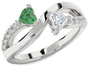 Diamond Silver Two Heart Promise Ring