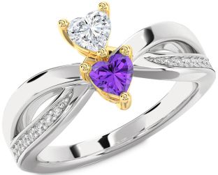 Diamond Silver & 10K gold Two Heart Promise Ring