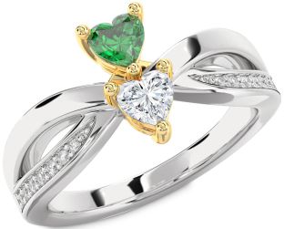 Diamond Platinum & Yellow Gold Two Heart Promise Ring