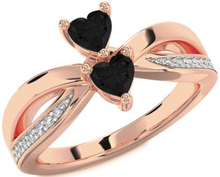 Black Diamond Rose Gold Two Heart Ring
