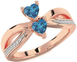 Blue Diamond Rose Gold Two Heart Ring