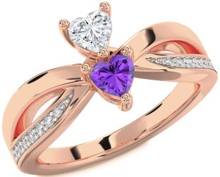 Diamond Rose Gold Two Heart Promise Ring
