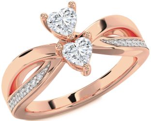 Diamond Rose Gold Two Heart Ring