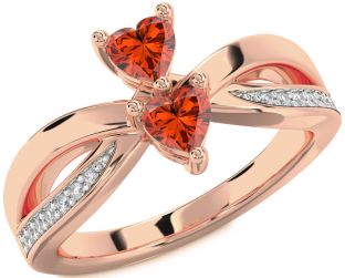 Diamond Fire Opal Rose Gold Two Heart Ring