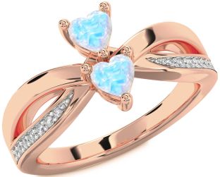 Diamond Moonstone Rose Gold Two Heart Ring
