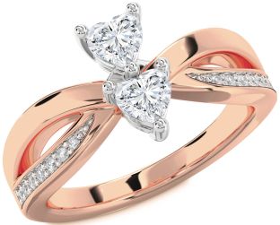Diamond White Rose Gold Two Heart Ring