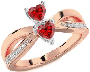 Diamond Emerald Platinum & Rose Gold Two Heart Birthstone Ring