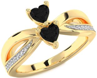 Black Diamond Gold Two Heart Ring