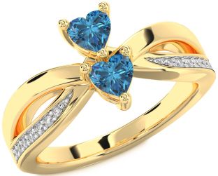 Blue Diamond Gold Two Heart Ring