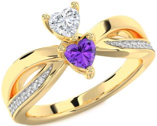 Diamond Gold Silver Two Heart Promise Ring